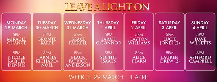 Leave A Light On Series Schedule - Week Three
