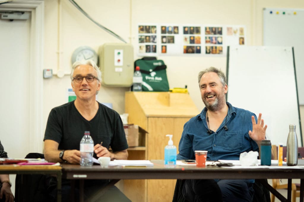 Ben Miles (Cromwell) and Jeremy Herrin in rehearsal. Photo by Helen Maybanks