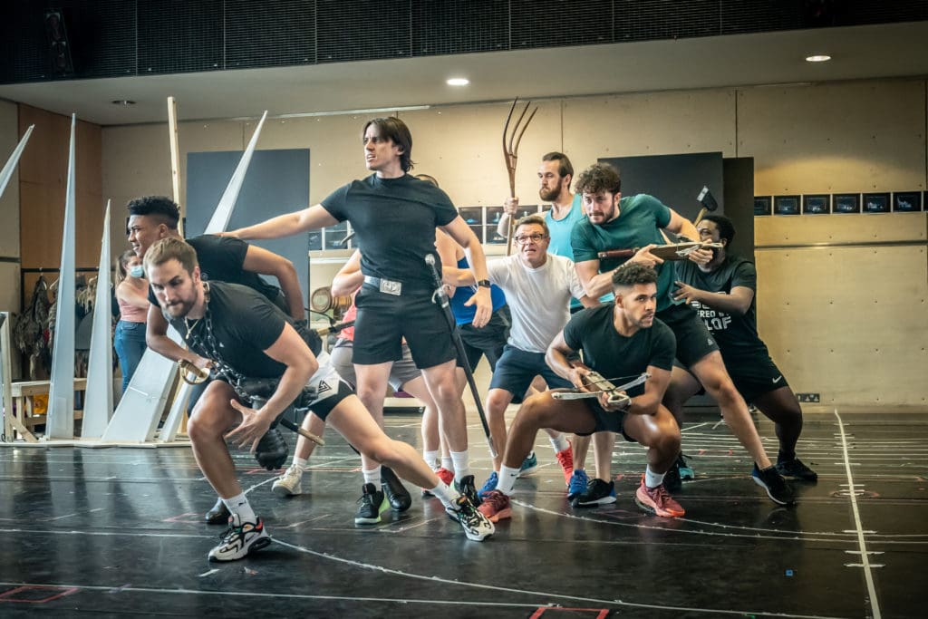 Oliver Ormson, Richard Frame and the company of Frozen. Photo by Marc Brenner