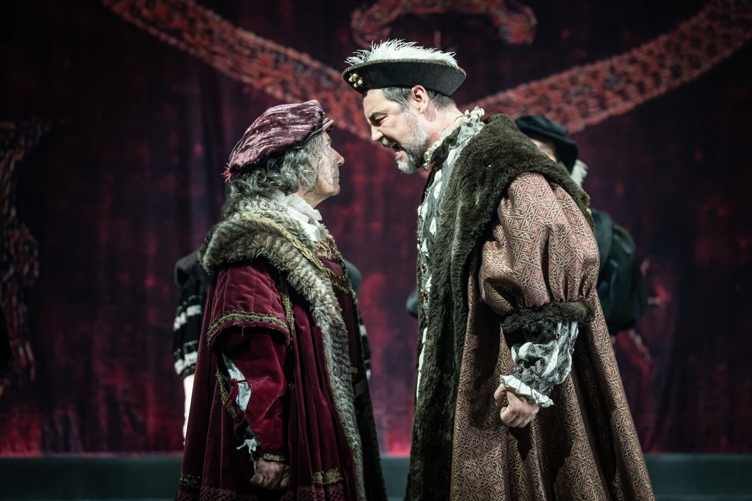 Nicholas Woodeson as Duke of Norfolk and Nathaniel Parker as Henry VIII in The Mirror and the Light - Photo by Marc Brenner