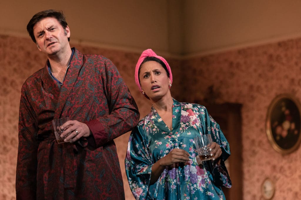 Dominic Rowan as Jerry Leadbetter and Preeya Kalidas as Margo Leadbetter. Photo by Dan Tsantilis